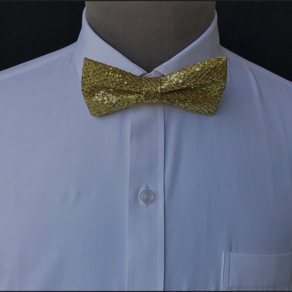 Cloud Rack Clip On Bow Tie | Gold Glitter Flakes
